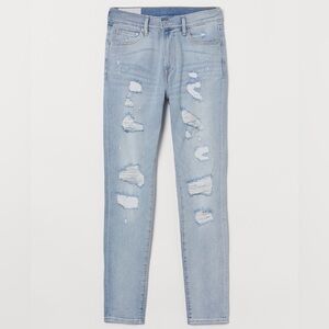 H&M Men’s Trashed Light Blue Distressed Skinny Jeans NWT